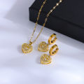 Cute Beating Heart Zircon Crystal Necklace Earrings For Women 18K Gold Plated Stainless Steel Jewelry Set Female Clavicle Chain. 
