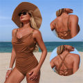 Solid Color Swimsuit Summer Cowl Neck Adjustable Straps Crisscross Back Tummy Control One Piece Beach Athletic Bathing Suit.