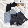 Korean Denim Shorts Women Summer Fashion Casual High Waist Ripped Jeans Pocket Tassel Y2K Hot Pants Streetwear Blue Trousers.