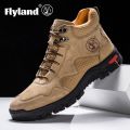 FLYLAND Men's Ankle Boots Casual Leather Shoes Fashion Vintage Hand Stitching Soft Business Handmade Shoes. 