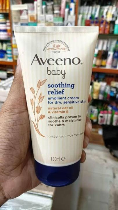 Aveeno soothing relief cream. Enriched with Vitamin E and 100% pure oat oil, AVEENO® Baby Soothing Relief Emollient Cream is clinically proven to moisturise for 24 hours and helps ...