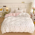3-piece Knitted And Washed Double-layer Yarn Set Including One Quilt Cover And A Pair Of Pillowcases.