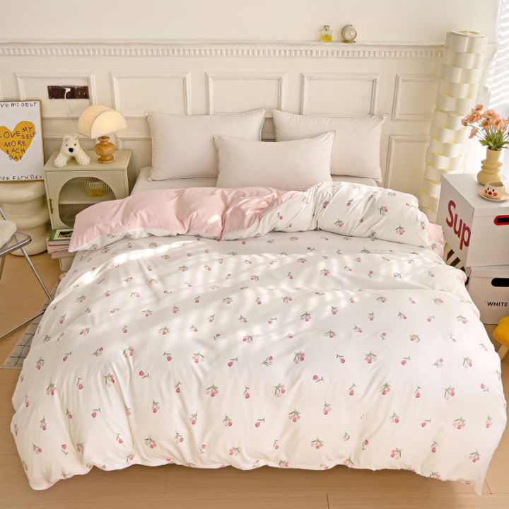 3-piece Knitted And Washed Double-layer Yarn Set Including One Quilt Cover And A Pair Of Pillowcases
