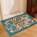 Door Mat Pink Background Tiger & Tropical Palm Leaf Pattern Carpet Non Slip Print Entryway Rug for Boho Home Decoration. 