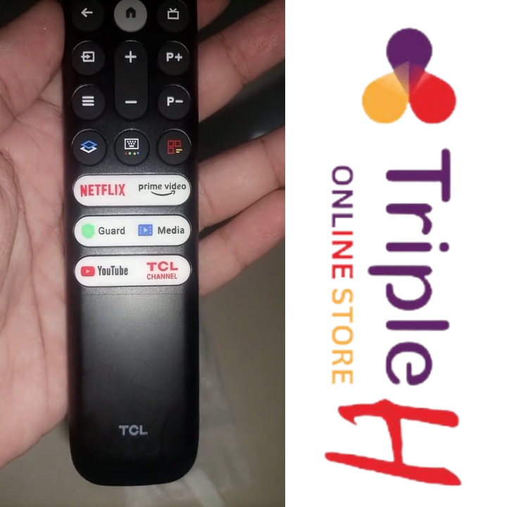 TCL Voice Remote Control RC902V FMR1 with Voice Feature – Compatible with TCL LCD / LED Smart TVs with Social Buttons – Long Voice Remote Black Color | Triple H – Please Match with Old Remote Before Placing Order