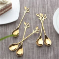 6PCS Creative Personality Stainless Steel Gold Spoons Tree Leaf Spoon Coffee Spoon Tea Spoon Home Restaurant Dessert Cutlery Set. 