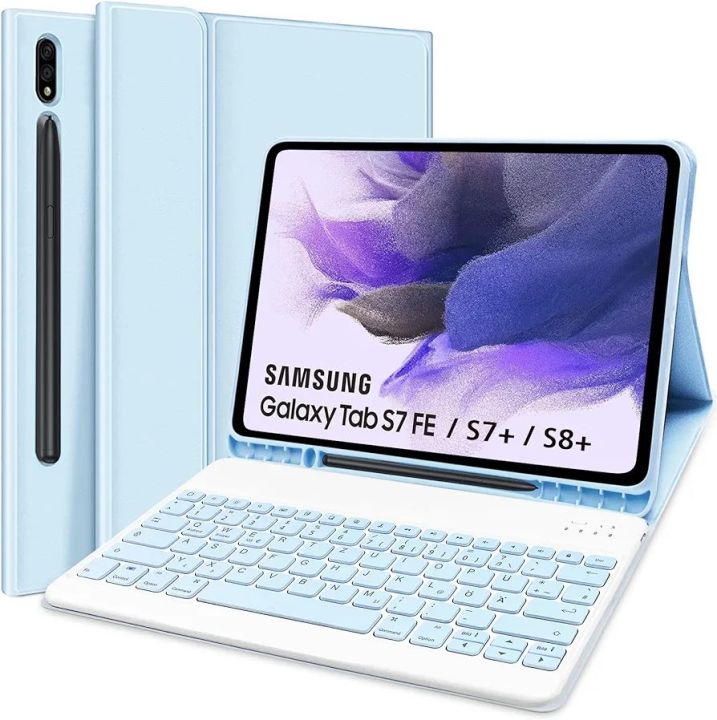 Backlit Keyboard Case for Samsung Tab S8+/S7 Fe/ S7+, Cover with Detachable Illuminated Keyboard for Samsung Tab S7 FE/S7 Plus /S8 Plus, Black