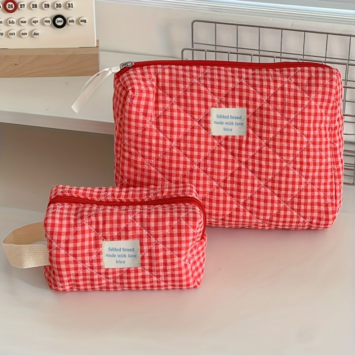 Plaid%20Makeup%20Bag%20Large%20Capacity%20Portable%20Cosmetic%20Bag%20For%20Women%20Girls%20Skincare%20Toiletry%20Bag%20Multifunctional%20Cute%20Wallet%20Pouch%20-%20Image%202