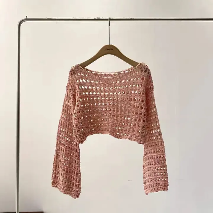 Fishnet%20Crochet%20Top%20Long%20Sleeve%20Crop%20Pullover%20Women%20Summer%20Cover%20Up%20Open-knit%20Blouse%20Y2K%20Grunge%20Outfit%20-%20Image%206