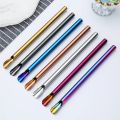 5pcs Metal Stainless Steel Straw Reusable Pearl Milkshake Bubble Tea Straws with Brush Stirring Smoothie Spoon Shaped Straw Set. 