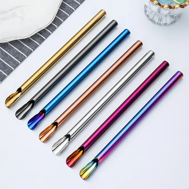 5pcs%20Metal%20Stainless%20Steel%20Straw%20Reusable%20Pearl%20Milkshake%20Bubble%20Tea%20Straws%20with%20Brush%20Stirring%20Smoothie%20Spoon%20Shaped%20Straw%20Set%20-%20Image%202