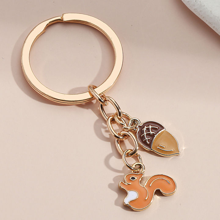 Key Rings Animal Design Cute Keychain Squirrel Pine Cone Key Ring Animal Key Chains For Women ...