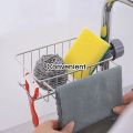 Sponge Holder with towel hanger, Stainless Steel Faucet Storage Rack, Adhesive Sink Caddy Organizer for Brush, Towel. Shower Soap Dish for Bathroom, Kitchen Hanging Storage Accessories Black. 