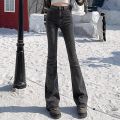 2024 Woman High Waist Vintage Flare Jeans Female Gothic Elastic Bell Bottom Pants Lady Streetwear Blue Black Grey Denim Trousers.