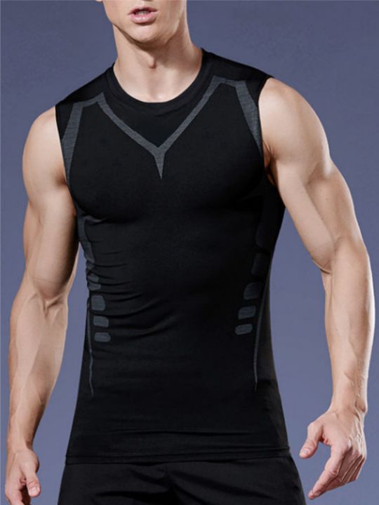 Men's Tight Vest Compression Shirt Breathable Quick Drying Top Sports Workout Gear Wear T Shirt