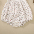 Summer female infant white short-sleeved grass-printed triangular Romper and bow two-piece set sweet and cute. 