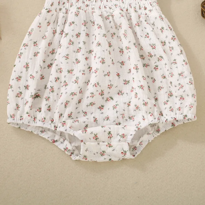 Summer%20female%20infant%20white%20short-sleeved%20grass-printed%20triangular%20Romper%20and%20bow%20two-piece%20set%20sweet%20and%20cute%20-%20Image%204
