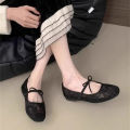 2026 Women's Lace Mesh Mary Jane Shoes Fashion Square Toe Bowknot Flats Soft Sole Comfortable Slip-On Retro Elegant Date Shoes. 