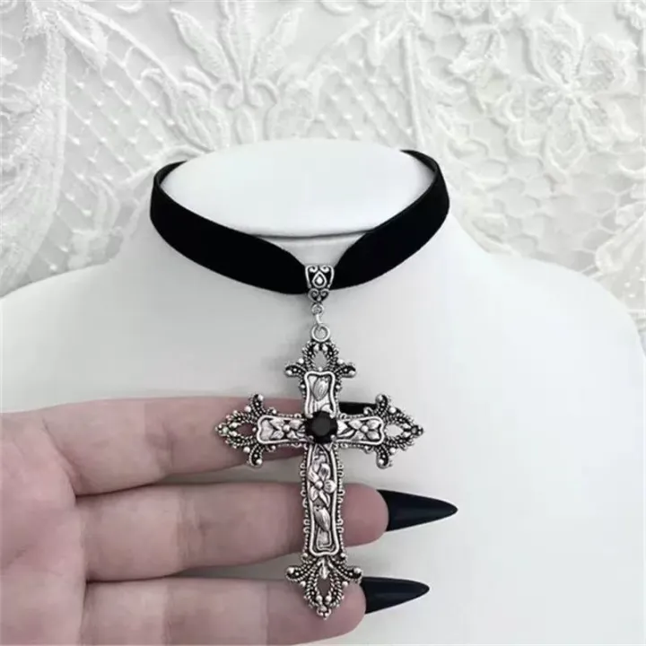 Punk%20Dazzle%20Goth%20detail%20Crucifix%20Black%20Zircon%20Jewelry%20Earrings%20Silver%20jewelry%20stylish%20gorgeous%20women's%20classic%20gift%20-%20Image%205
