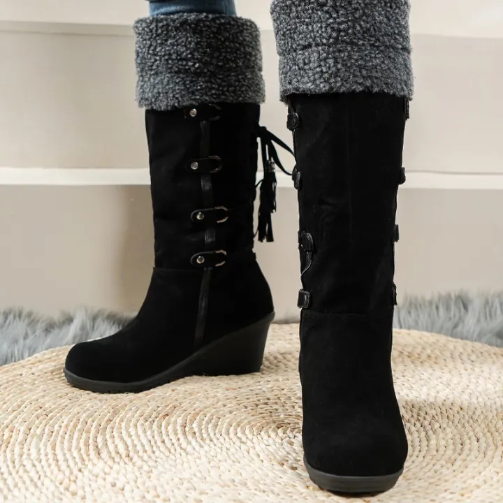 New%20Wedge%20Heel%20Increased%20Warm%20and%20Comfortable%20Casual%20Women's%20Shoes%20Winter%20Cross%20Strap%20Fashion%20Boots%20Botas%20Mujer%20Chaussure%20Femme%20-%20Image%202