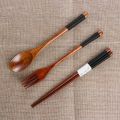 Spoon Fork Chopsticks Portable Tableware Wooden Cutlery Sets Travel Dinnerware Suit Environmental with Cloth Pack.