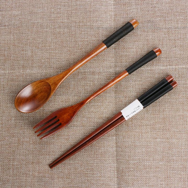 Spoon Fork Chopsticks Portable Tableware Wooden Cutlery Sets Travel Dinnerware Suit Environmental with Cloth Pack
