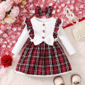 Baby girl's new fashionable plaid patchwork groove lace design bow dress and headband. 