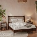 Oliver Solid Wood Rattan Platform Bed with Headboard, Rattan Frame. 