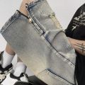 Summer ripped denim shorts men's cropped pants trendy brand fat plus fat plus plus plus size loose beggar mid pants horse pants. 