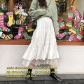 Casual Vintage Women Skirt Matching Chic Lady's White Skirt Sweet Girl's Cake Skirt Elastic Waist A-Line Mid Length Flare Skirt.