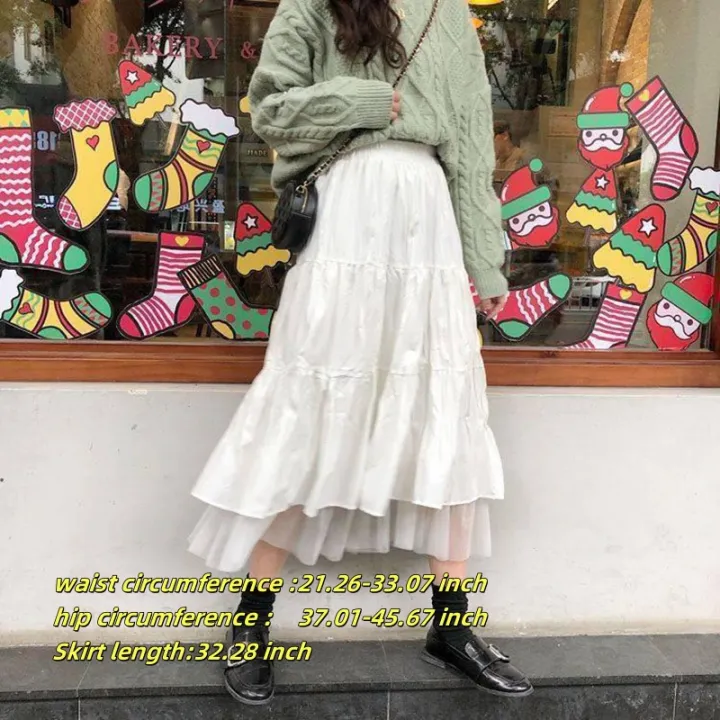 Casual%20Vintage%20Women%20Skirt%20Matching%20Chic%20Lady's%20White%20Skirt%20Sweet%20Girl's%20Cake%20Skirt%20Elastic%20Waist%20A-Line%20Mid%20Length%20Flare%20Skirt%20-%20Image%202