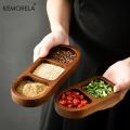 Solid Wood Rectangle Tray 2/3 Grid Condiment Plate Breakfast Food Sushi Bread Dessert Sauce Plate Kitchen Dinner Seasoning Dish. 