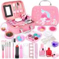 Kids Makeup Set for Girls, Real Washable Non-Toxic Girls Makeup Kit with Cosmetic Bag, Childrens Princess Pretend Play Toys Presents Make Up Birthday Gifts for 3 4 5 6 7 8 9 10 11 12 Years Old Girls. 