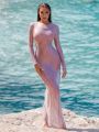 Mesh See Through Maxi Dresses For Women Beach Cover-ups Long Sleeve Vestidos De Mujer Slim Fit One Piece Hot Club Rave Outfits.