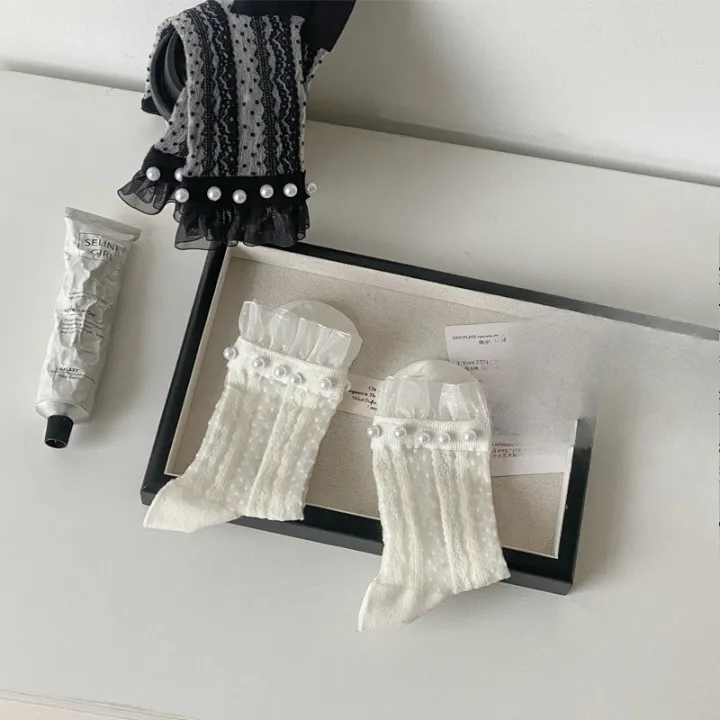2%20pairs%20Fashionable%20versatile%20Women's%20Socks%20Thin%20Solid%20Color%20Lace%20Frilly%20Socks%20minimalist%20Breathable%20women%20Transparent%20Socks%20-%20Image%204