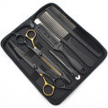 Hair Scissors 6" Japan Stainless Hairdressing Scissors Blue Hair Scissors Barber Shop Thinning Scissors Haircut Set Comb C1001.