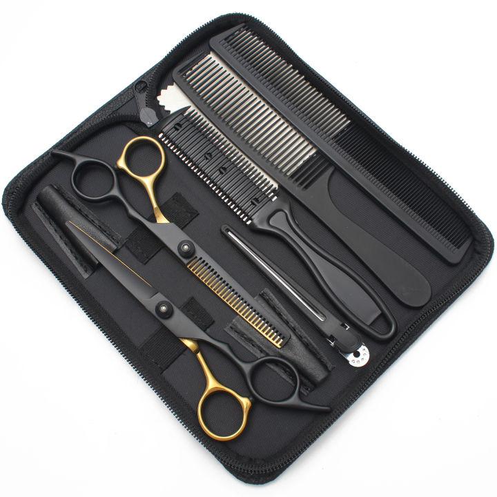 Hair Scissors 6" Japan Stainless Hairdressing Scissors Blue Hair Scissors Barber Shop Thinning Scissors Haircut Set Comb C1001