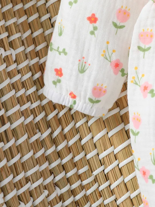 Baby%20Girl's%20All%20Seasons%20Long%20Sleeve%20Print%20Floral%20With%20Bow%20Daily%20Jumpsuit%20For%20Newborn-6M%20Clothes%20+Headband%20-%20Image%204