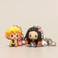 Demon Slayer 4 Pcs Chibi Figural Keychains 4.5cm PVC Tanjiro Nezuko Zenitsu Inosuke Pendant Bag Car Accessory For Anime Fans. 