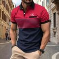 Men's Color Block Short Sleeve Golf Shirt with Chest Pocket - Perfect for Summer Casual Wear. 