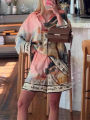 2025 Fashion New Women's Elegant Printed Street Style Collar Single Breasted Long Sleeved Shirt Casual Short Set.