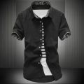 Men's Summer 2024 Solid Color Business Professional Dress Shirt Floral Cuffs Basic Short Sleeves Black And White Optional. 