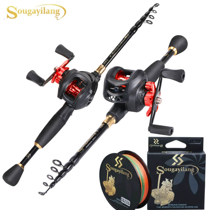 Sougayilang 1.8-2.4m Casting Fishing Combo Telescopic Fishing Rod and 7.2:1 High Speed Fishing Reel with 150M Line Pesca