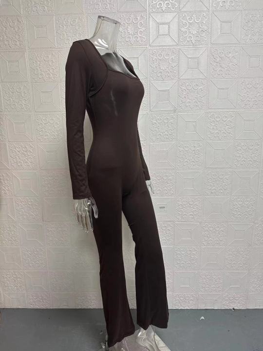 Foreign%20Trade%20Women's%20Long%20Sleeved%20Waist%20Cinching%20and%20Waist%20Lifting%20Square%20Collar%20Wide%20Leg%20High%20Elastic%20Jumpsuit%20-%20Image%204