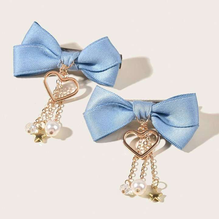 Fashion%202%20Pcs%20Bow%20Tie%20Hairpin%20For%20Girl%20With%20Metal%20Heart%20and%20Golden%20Pearl%20Baby%20and%20Lady%20Silk%20Hair%20Headpiece%20For%20Daily%20Dressing%20-%20Image%205