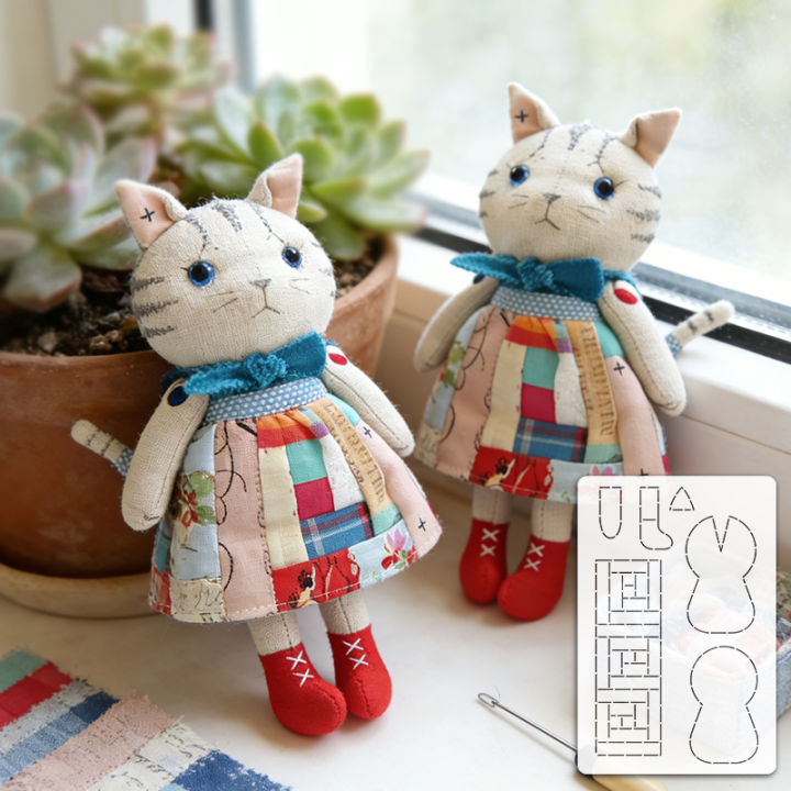 YOMDID 1pc Log Cabin Skirt Cat Patchwork Quilting Template DIY Cat Pattern Sewing Template Handmade DIY Tracing Tool
