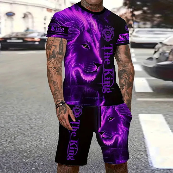 Tiger%203D%20Print%20Sport%20Moisture-wicking%20Breathable%20Men%20Round-neck%20T-shirt%20Shorts%20Outdoor%20Fitness%20Running%20Casual%20Street%20Fashion%20Set%20-%20Image%202