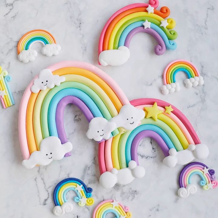 Rainbow Cake Topper Picks - 25 PCS Pastel Rainbow Cloud Cupcake Toppers For Birthday Parties - View #10