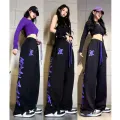 hiphop plus-size sweatpants female jazz dance dance pants American hiphop high waist wide leg drawstring casual sports pants. 