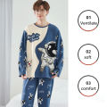 Plus Size Men Pajamas Autumn Winter Long-Sleeved Loose Leisure 2PCS/Set Letters Astronaut Blue O-Neck Soft Casual Sleepwear Xxxl. 